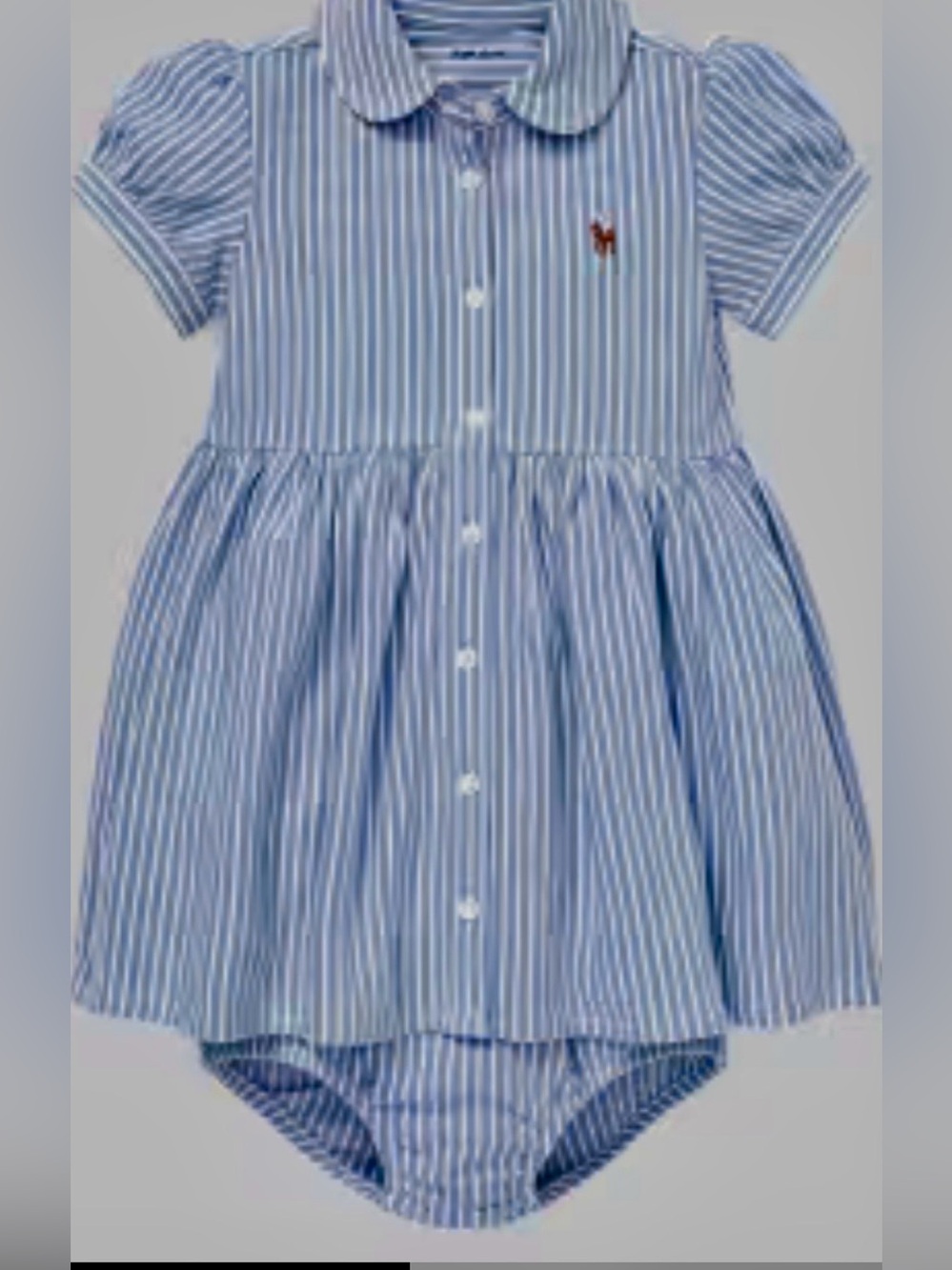 Polo Ralph Lauren Blue & White Striped Baby Dress with Bloomers Size 9 Months